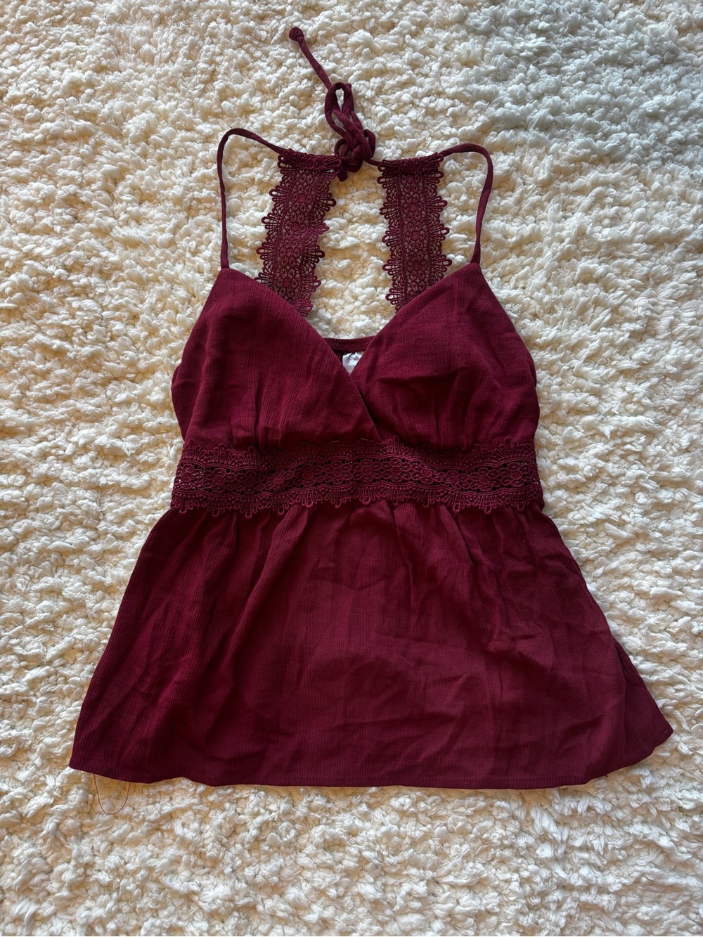 No Boundaries Burgundy Lace-Back Halter Tank